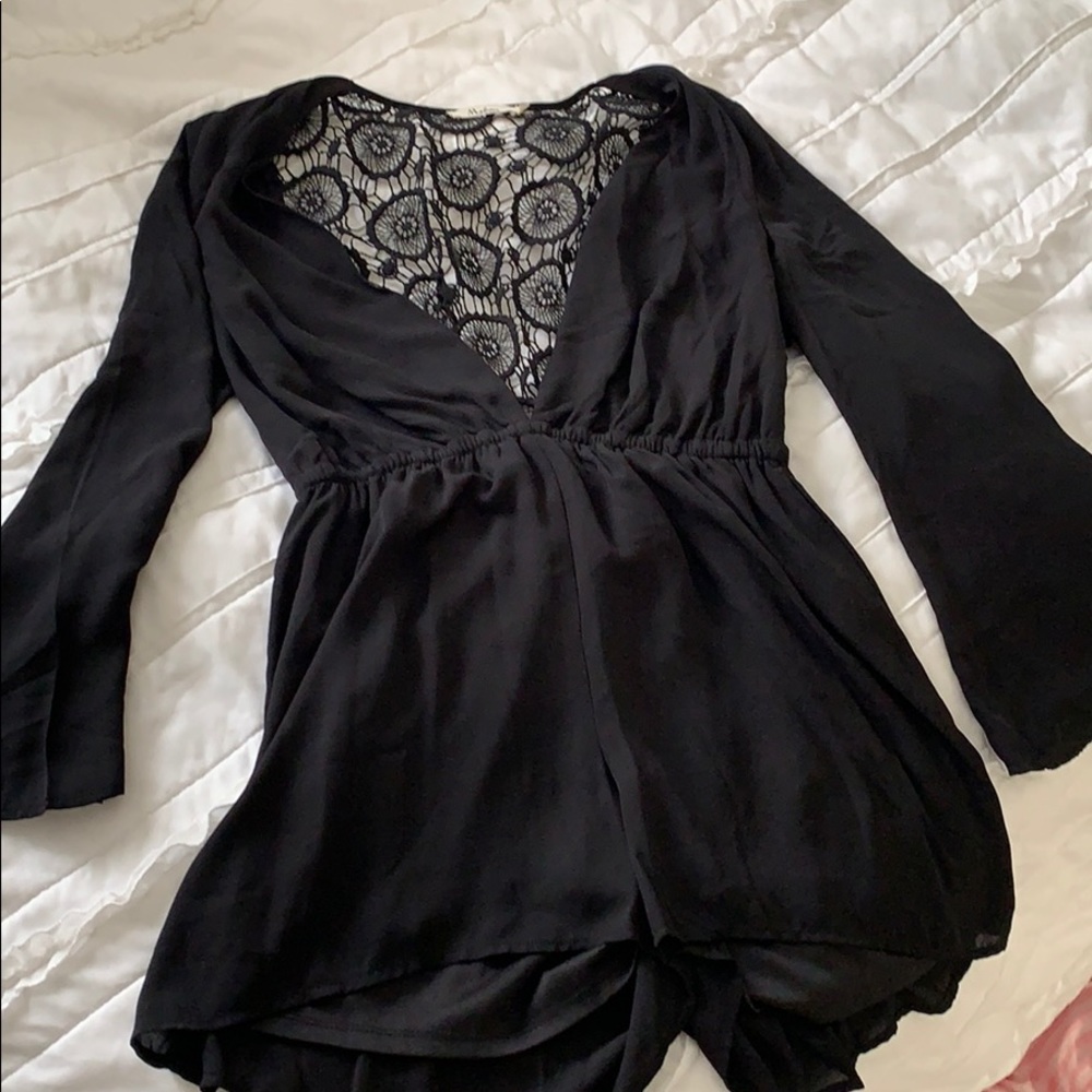 Crochet back black chiffon romper